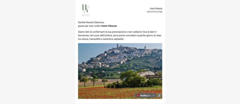 Email di conferma prenotazione inviata da PMS Slope